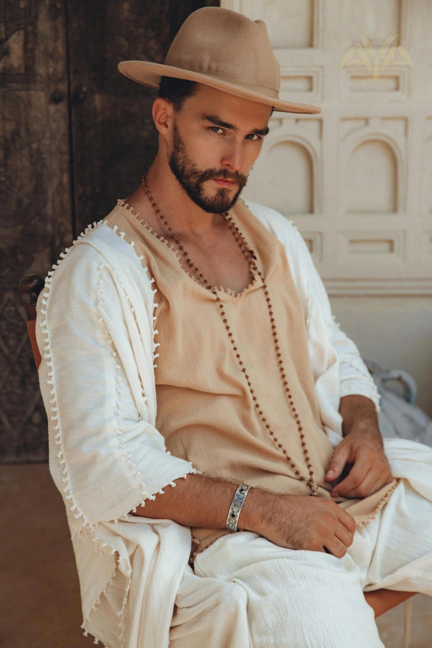 Light Beige Festival Top Men Minimalist Baggy Tribal