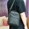 Men's Genuine Leather Crossbody Bag Travel Business Black